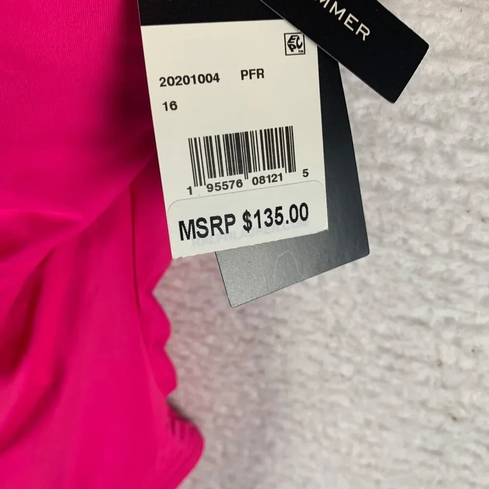 Ralph Lauren Womens One Shoulder Straps One-Piece Pink Swimsuit Size 16 NWT 9377